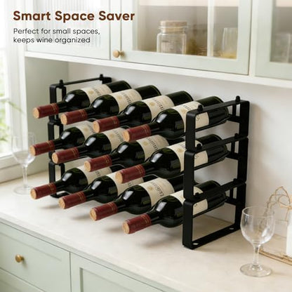 12 Bottles Wine Rack for Countertop – Stackable Freestanding Wine