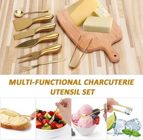 18 pieces Charcuterie Board Accessories, Gold Stainless Steel Cheese