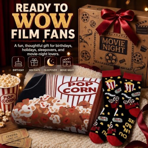 HunnmingRe 2 Pcs Movie Night Throw Blankek 60"x 50" and Sock Gifts Set