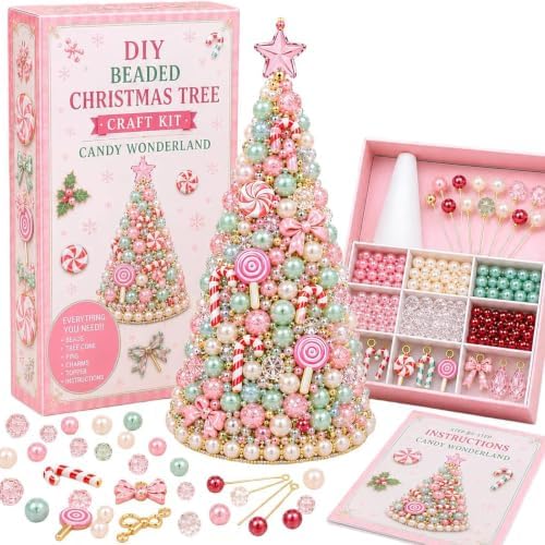 DIY Beaded Christmas Tree Craft Kit,3D Pearl Bead Craft Set for Adults