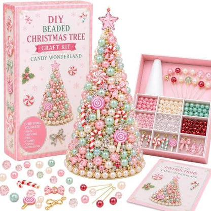 DIY Beaded Christmas Tree Craft Kit,3D Pearl Bead Craft Set for Adults