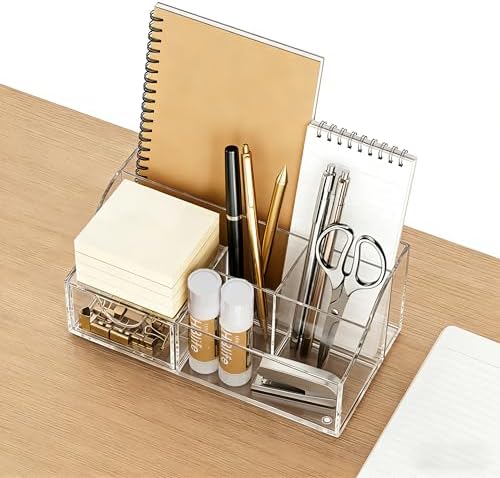 HBlife Acrylic Desk Organizer with Drawer, Pen & Pencil Holder