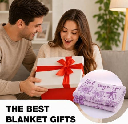 Purple Bow Christian Throw Blanket, Religious Flannel Blanket Gift
