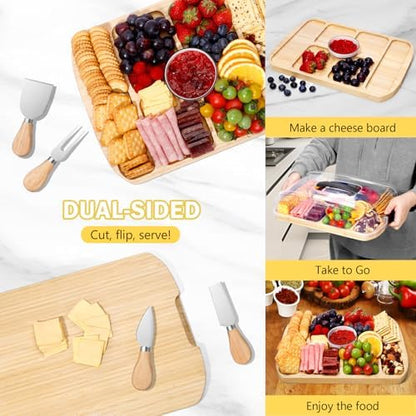 Portable Travel Charcuterie Board with Lid, Bamboo Charcuterie Cheese
