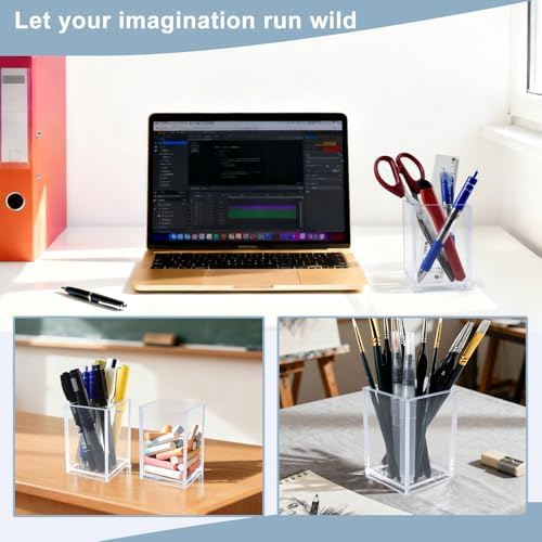 20 Pack Clear Acrylic Pen Holders, Bulk Pencil Cup Desk Organizers