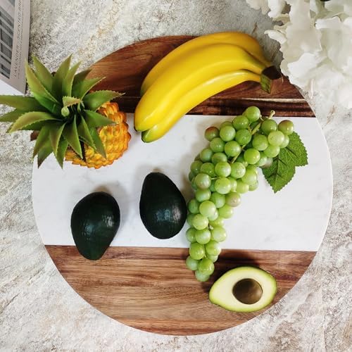 18" Marble & Wood Lazy Susan Turntable, Rotating Serving Tray
