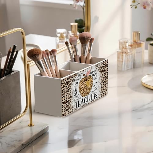 Leopard Print Teacher Wooden Pen Holder for Desk, Teacher Appreciation