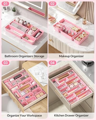 Canfanni 13 Pack Plastic Drawer Organizers Set, 3 Sizes Desk Drawer