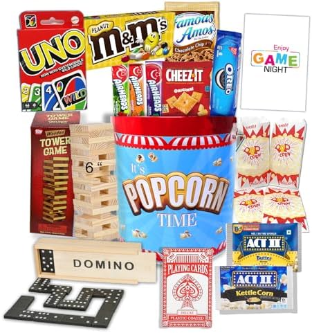 Ultimate Game Night Gift Basket – In a reusable popcorn Tin container