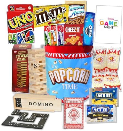 Ultimate Game Night Gift Basket – In a reusable popcorn Tin container