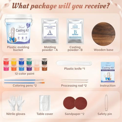 Hand Casting Kit for Couples, Families & Kids with Wood Base