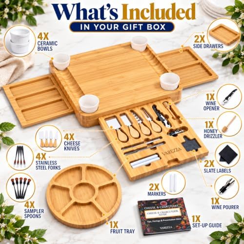 Charcuterie Boards Set – Large Bamboo Cheese Board & Platter with