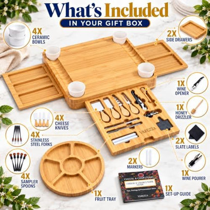 Charcuterie Boards Set – Large Bamboo Cheese Board & Platter with