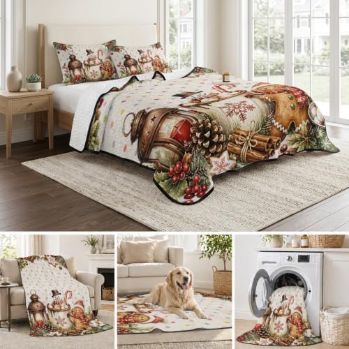 Christmas Quilt Set Twin Size 3 Pieces Quilted Bedspread Soft
