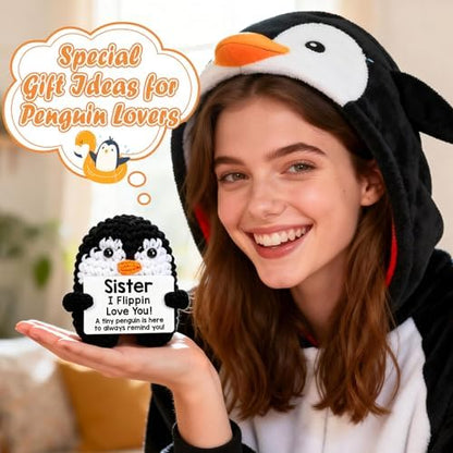 Sisters Gifts from Sister Brother Funny Handmade Crochet Penguin with