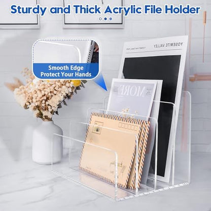 4 Section Acrylic File Organizer, Clear Desk Organizer and