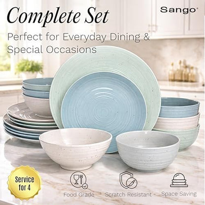 Sango Siterra Artist's Blend 16-Piece Stoneware Dinnerware Set for 4