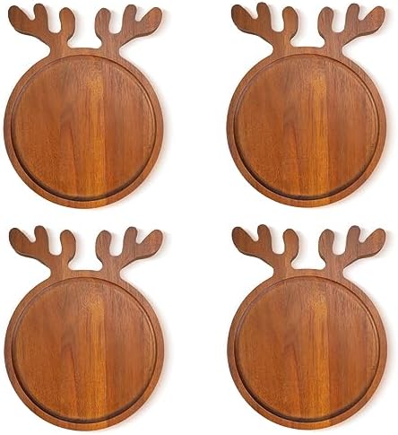 Kigley 4 Pack Christmas Charcuterie Boards, 8.8 Inch Wooden Reindeer