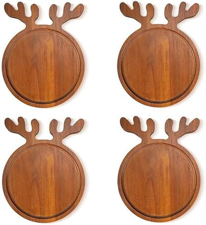 Kigley 4 Pack Christmas Charcuterie Boards, 8.8 Inch Wooden Reindeer