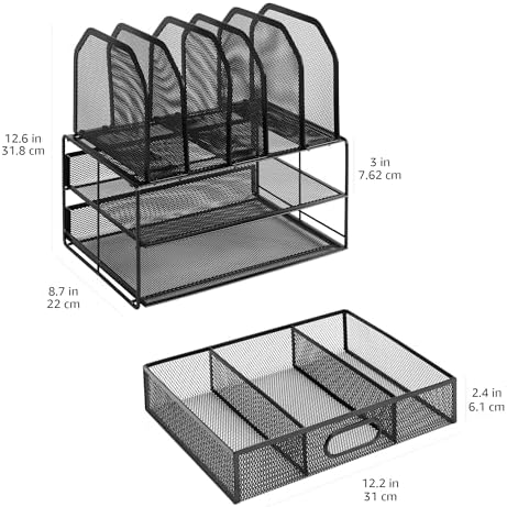 Amazon Basics Mesh Desk Organizer with Sliding Drawer, Double Tray and