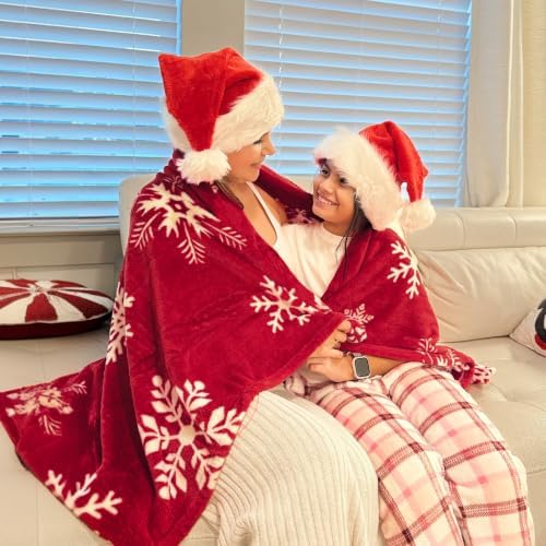 BEDELITE Christmas Throw Blanket for Decor & Gift, Red Snowflake