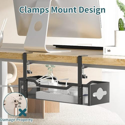 Under Desk Cable Management Tray No Drill, Metal Mesh Cable Management