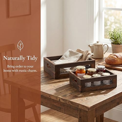 Dicunoy Set of 2 Rustic Nesting Boxes, Wooden Organizer Crates Basket