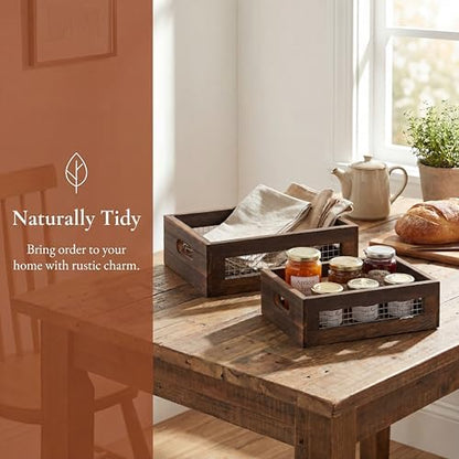 Dicunoy Set of 2 Rustic Nesting Boxes, Wooden Organizer Crates Basket