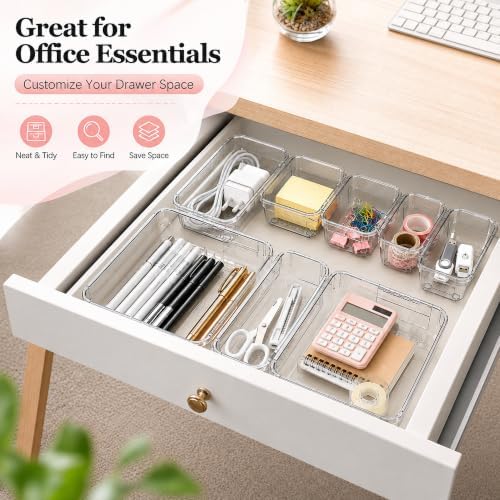Adjustable Clear Drawer Storage Organizer, 16 Pack 3 Sizes Expandable