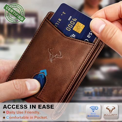 BULLIANT Men Slim Leather Pocket Wallet Bill Holder 11Cards-Genuine