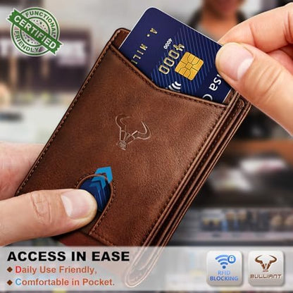 BULLIANT Men Slim Leather Pocket Wallet Bill Holder 11Cards-Genuine