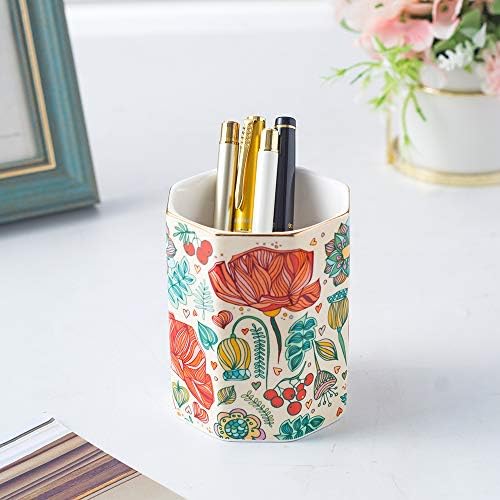 Ceramic Pen Holder For Desk Cute Flower Stand Aesthetic Floral Pencil