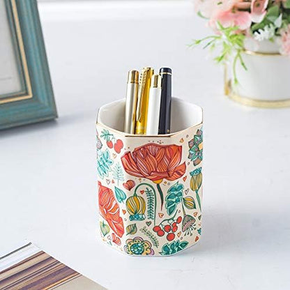 Ceramic Pen Holder For Desk Cute Flower Stand Aesthetic Floral Pencil