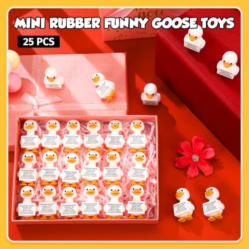 Gejoy 25 Pcs Mini Rubber Goose Toys Positive Mini Silly Gooses Figures