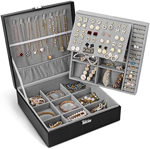 Jewelry Box, Jewelry Boxes for Women & Men with PU Leather, 2 Layer