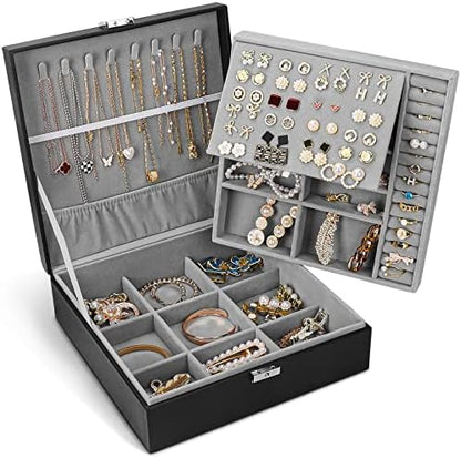 Jewelry Box, Jewelry Boxes for Women & Men with PU Leather, 2 Layer