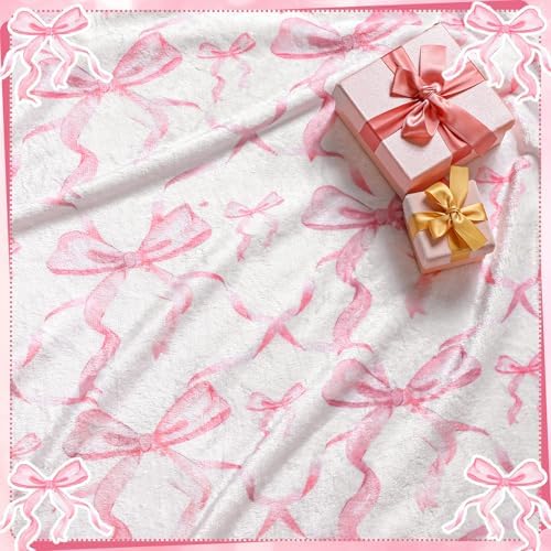 Buryeah Pink Bow Throw Blanket 50"x60" Soft Flannel for Girls Women