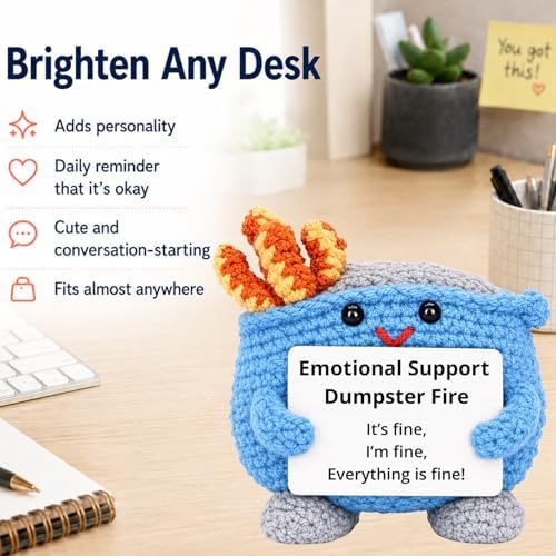 Emotional Support Dumpster Fire Crochet, Handmade Positive Support