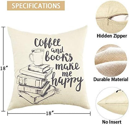 Ogiselestyle Throw Pillow Cover Coffee And Books Make Me Happy Quote