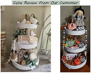 SOFE Handmade Distressed White Rustic Round 3 Tiered Tray Stand