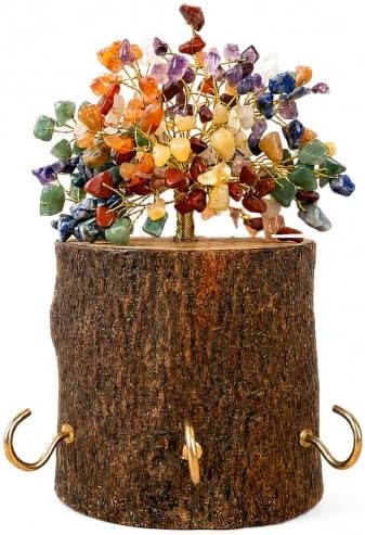 KARMAPLEDGE 7 Chakra Crystal Tree Key Holder for Wall | Handcrafted