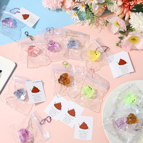 Wettarn 24 Sets Colorful Poop Fidget Keychains with Cards, Funny Gifts