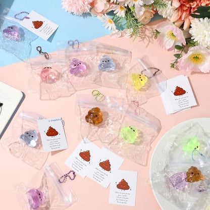 Wettarn 24 Sets Colorful Poop Fidget Keychains with Cards, Funny Gifts