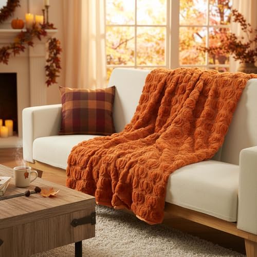 Tegeme Fall Halloween Pumpkin Throw Blanket 50" x 60", 3D Pumpkin