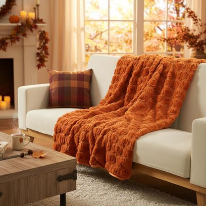 Tegeme Fall Halloween Pumpkin Throw Blanket 50" x 60", 3D Pumpkin