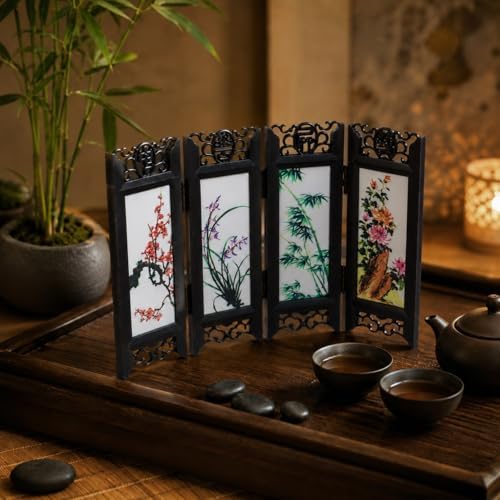LUOZZY Chinese Mini Panel Divider Tabletop Folding Screen Tiny Room