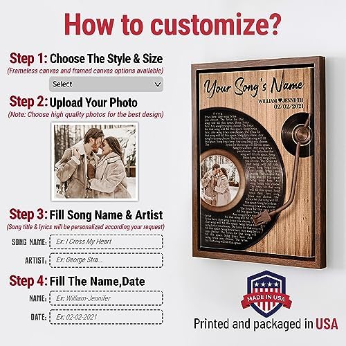 H-DEWALL Personalized Song Lyrics Brown Framed Canvas, Romantic