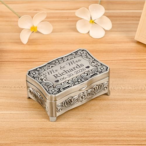 Personalized Rectangle Wedding Ring Box with Name & Date, Small