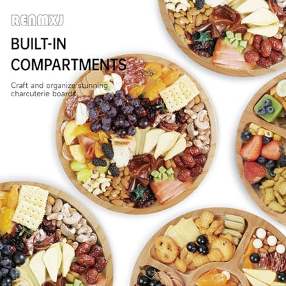 Renmxj Large Round Charcuterie Boards with Lid, Cheese & Serving Tray