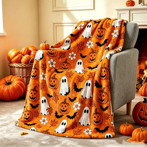 Halloween Cute Ghost Vintage Throw Blanket,Soft Cozy Flannel All